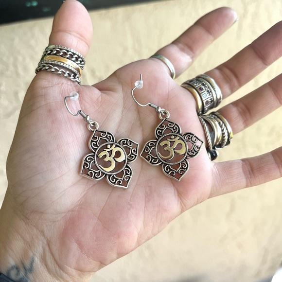 π΄om sign earrings silver plated charms & stainless steel hooks nickel free boho - Picture 8 of 12
